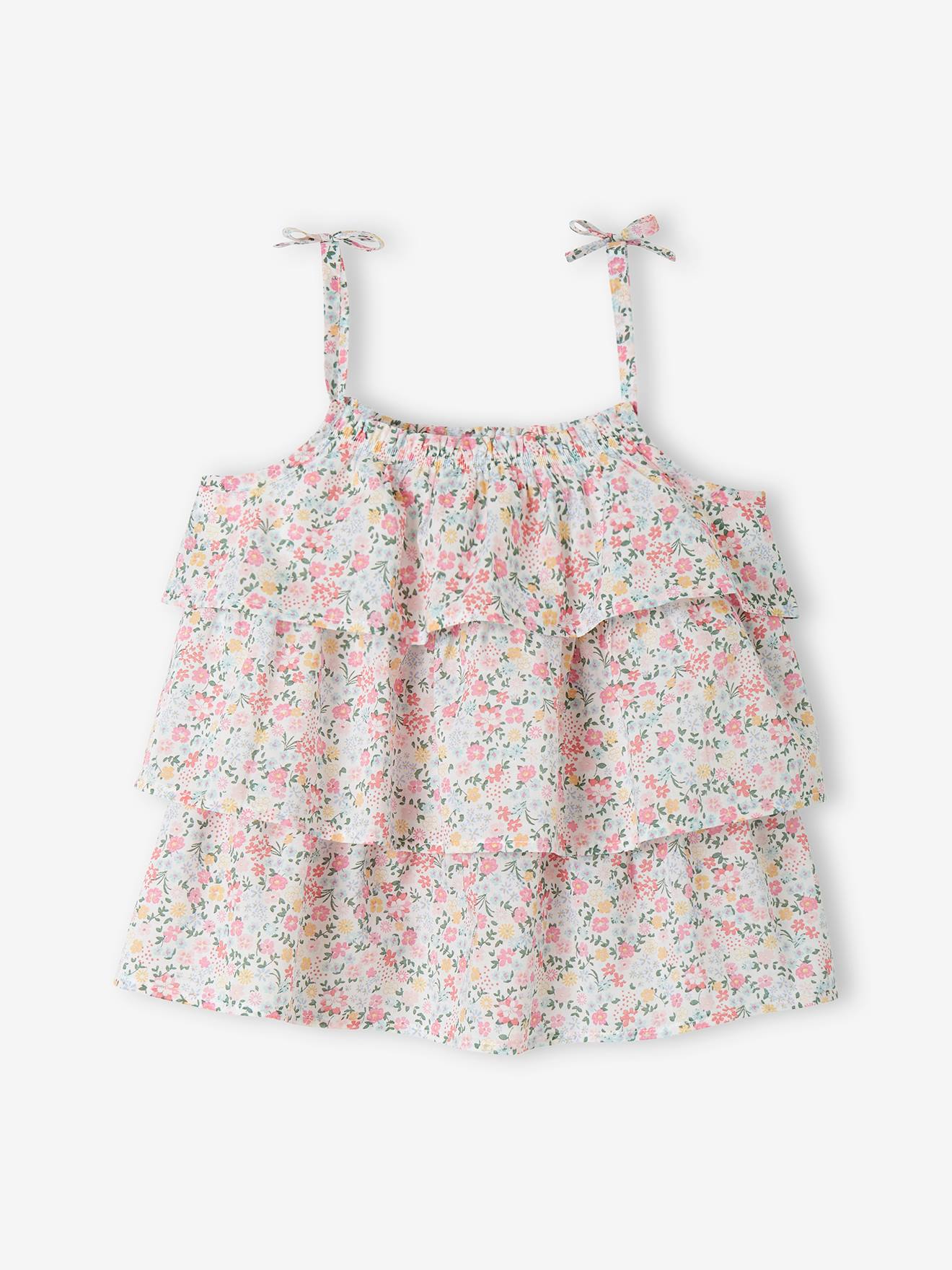 Blusa estampada com babados, para meninas, estampa bege média
