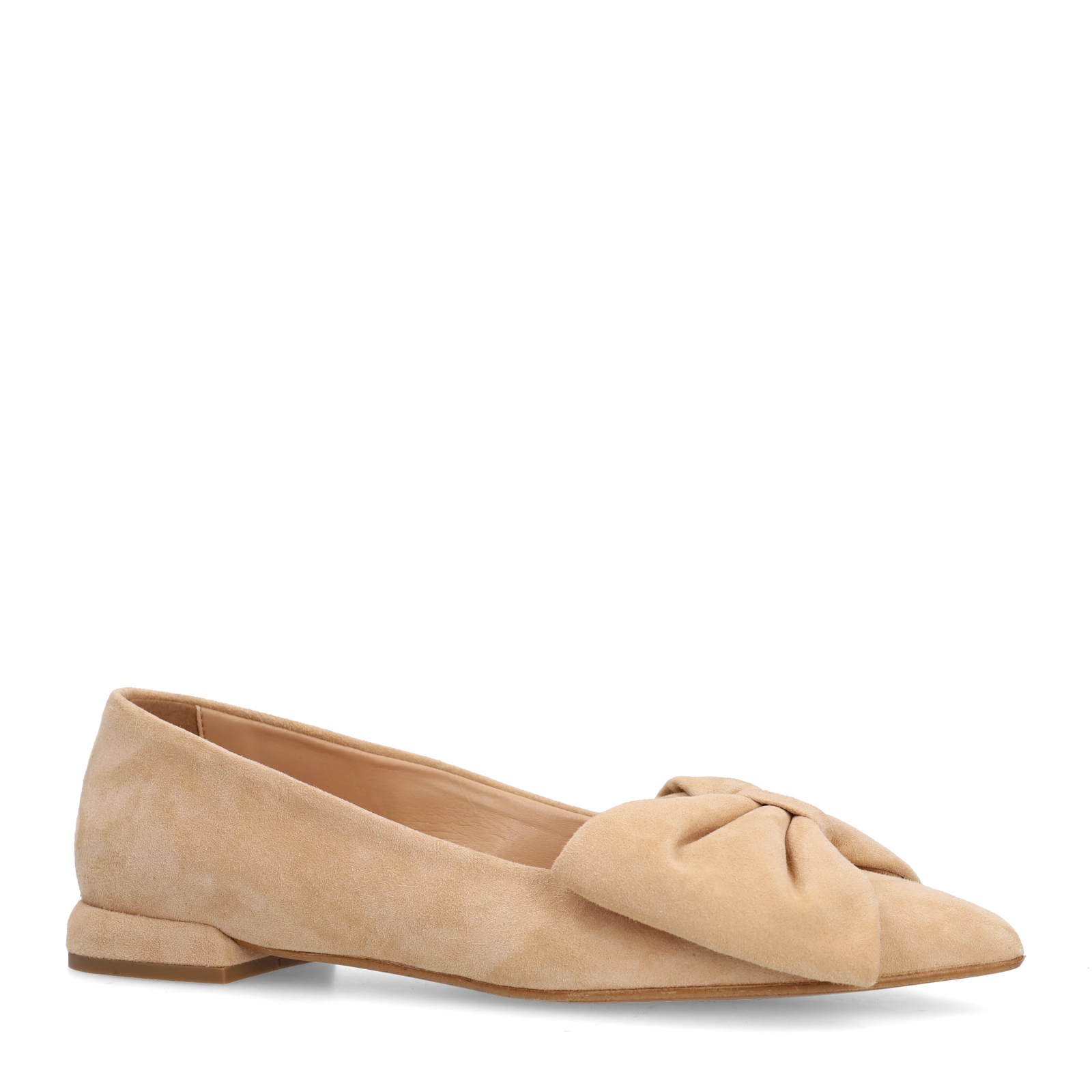 Beige suède loafers met strik
