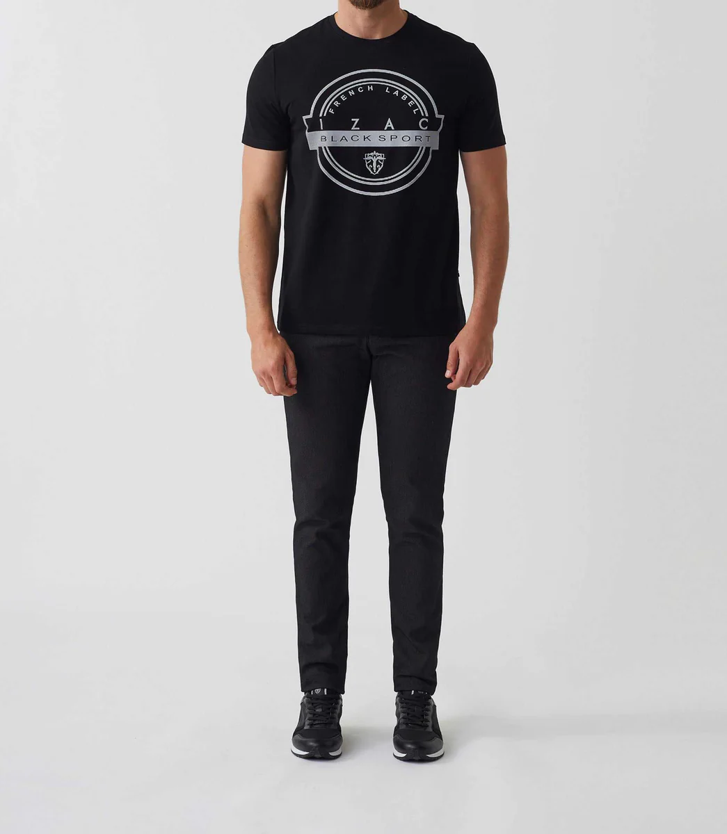 T-shirt à manches courtes avec logo col rond noir 