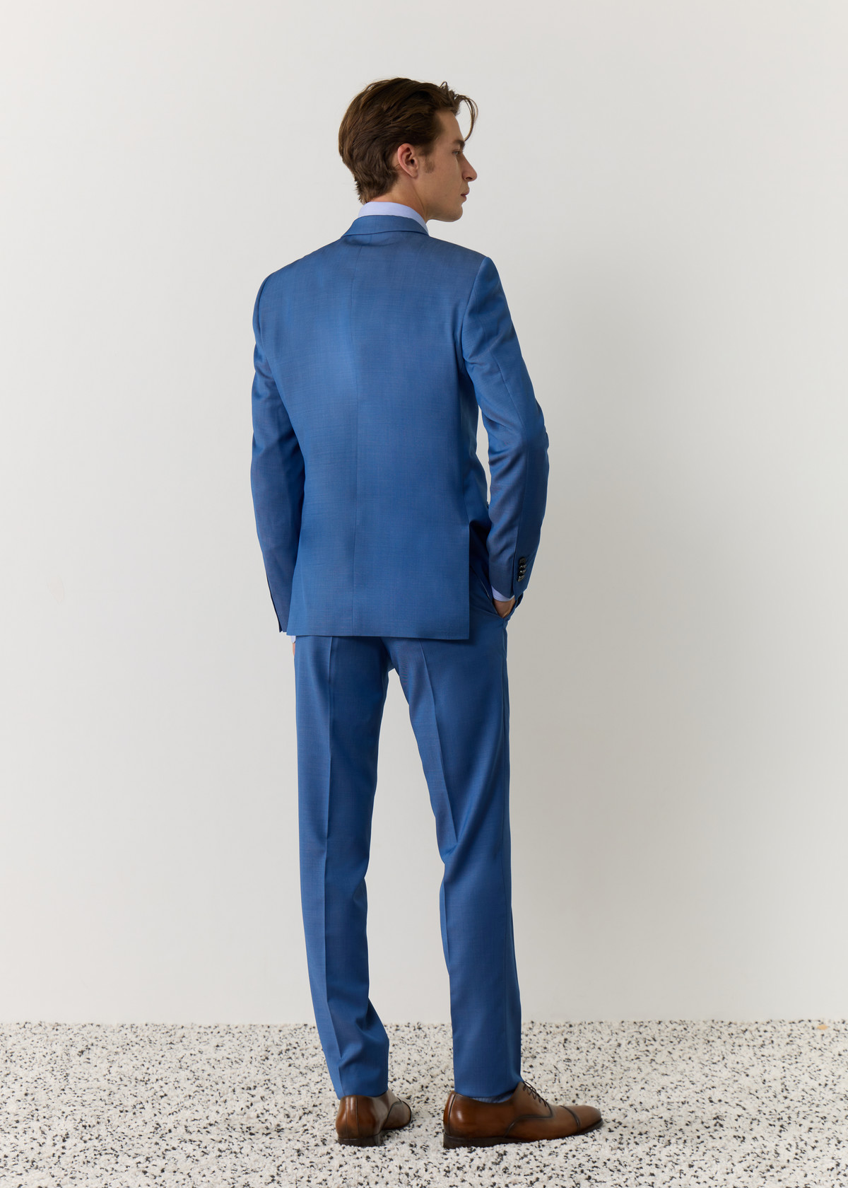 Costume 2 pièces Slim en laine unie bleu azur