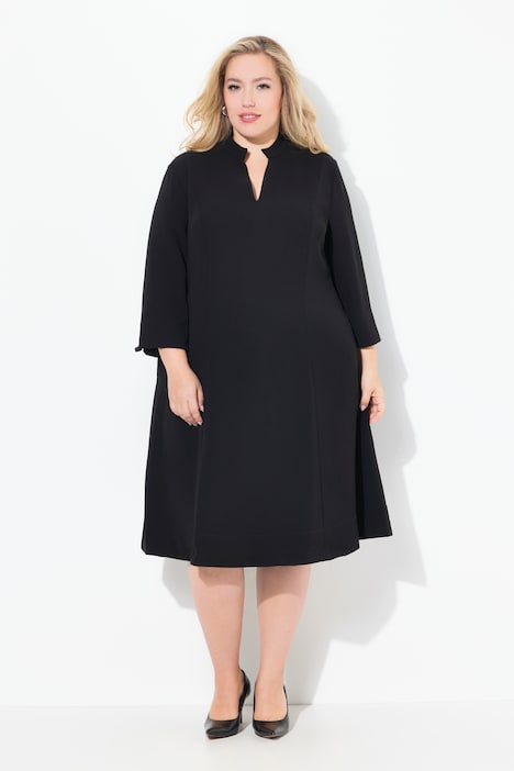 Midikleid, Stehkragen, V-Ausschnitt, 3/4-Arm, Taschen