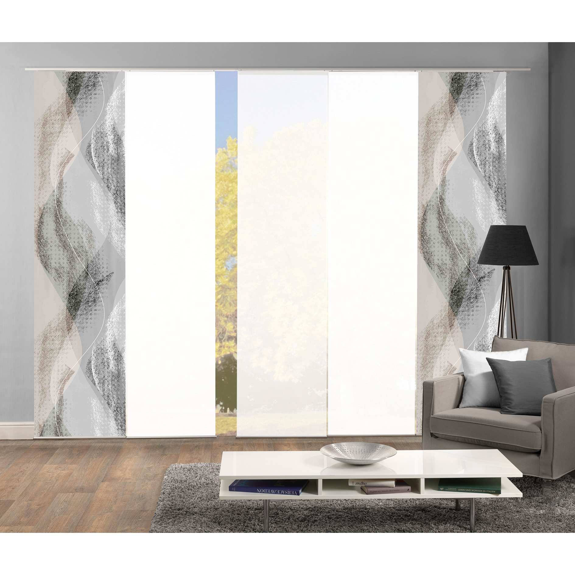 5-teiliges Schiebevorhang-Set TORRE - stein-weiß - je 60x245 cm