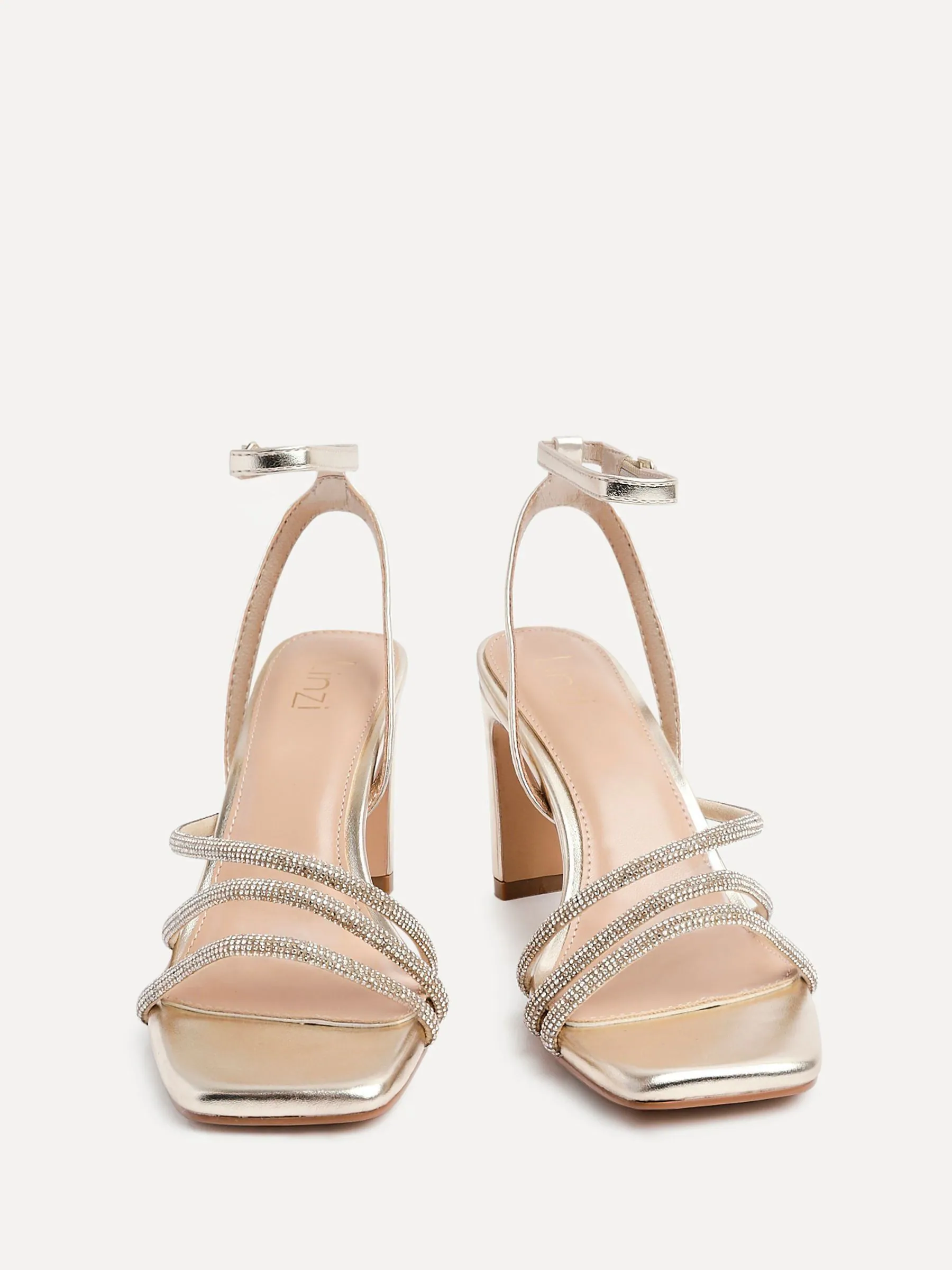 Goud - Linzi Glimmer Diamante Block Heel Sandals