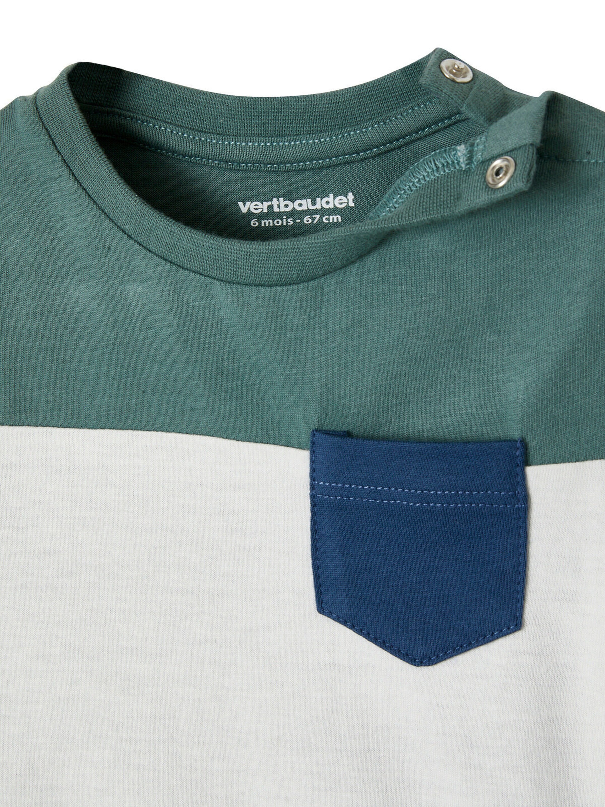 Vertbaudet Jungen Baby T-Shirt, Colorblock grün/weiß