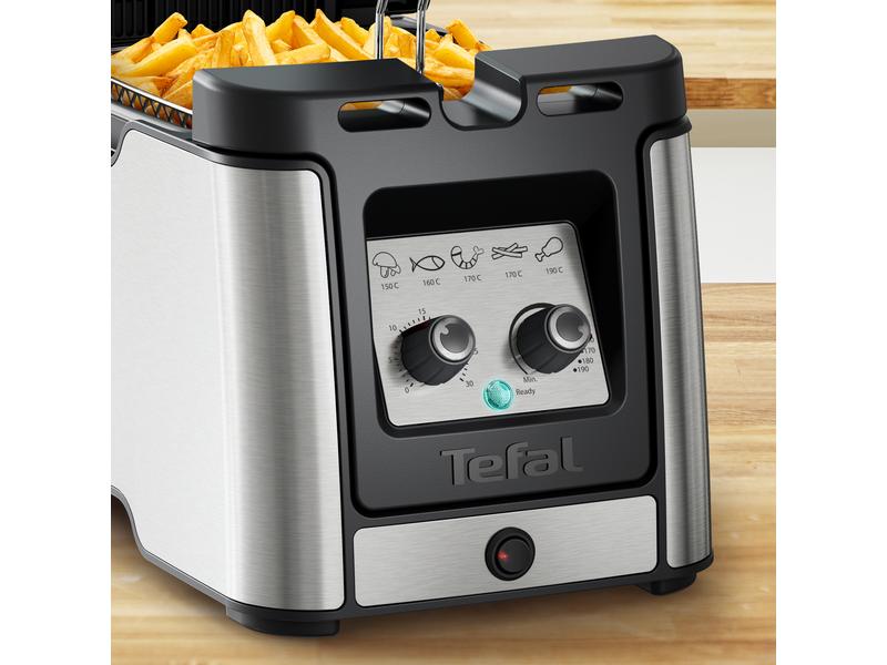 Tefal Fritteuse Clear Duo FR600DCH 1.2 kg, Schwarz/Silber Fritteuse mit extra grossem Sichtfenster
