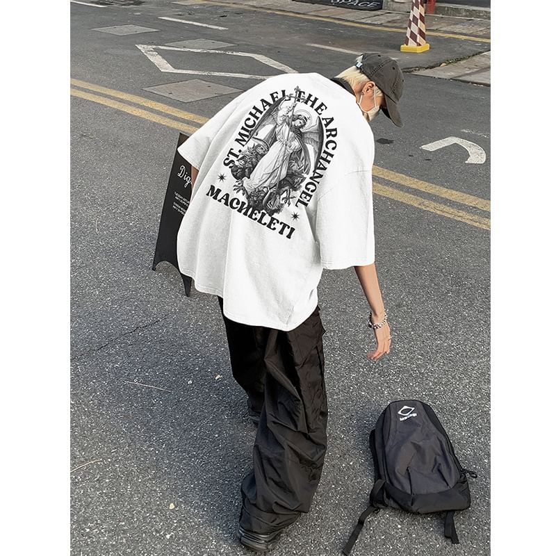 Wescosso - T-shirt met ronde hals en grafische print, met elleboogmouwen