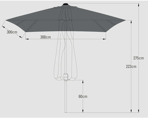 Soluna zweefparasol, Ø 300 cm, polyester (PES), donkergrijs