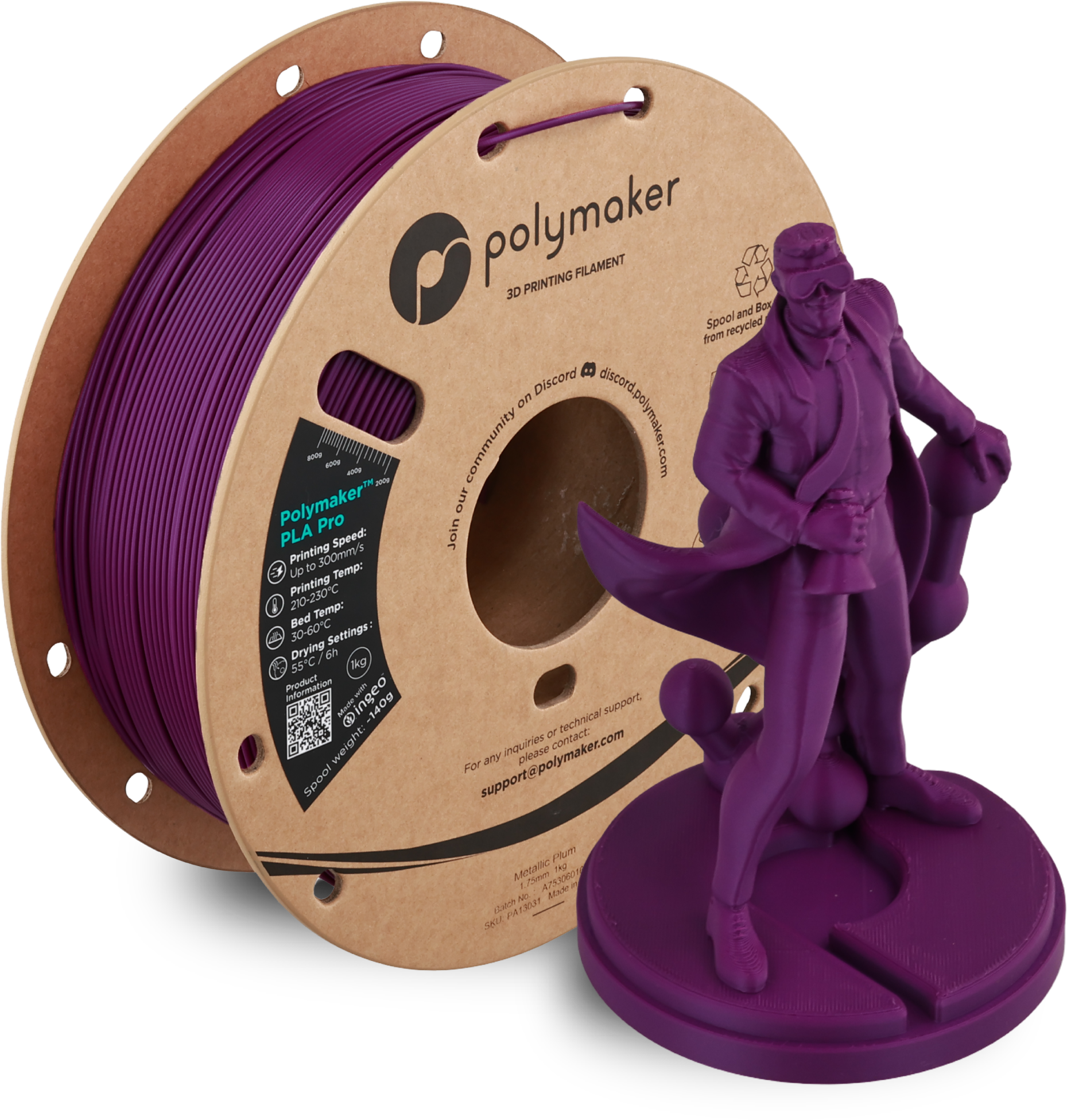 Polymaker  PLA Pro Metallic Plum, 1,75 mm / 1000 g    Neue, verbesserte Formulierung: Hochleistungs-High Speed-PLA in Metallic Plum