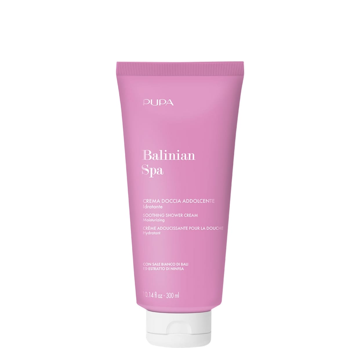 Pupa Balinian Spa Crème Adoucissante Pour la Douche à Base de Sel Blanc de Bali et d’Extrait de Nymphéa.
