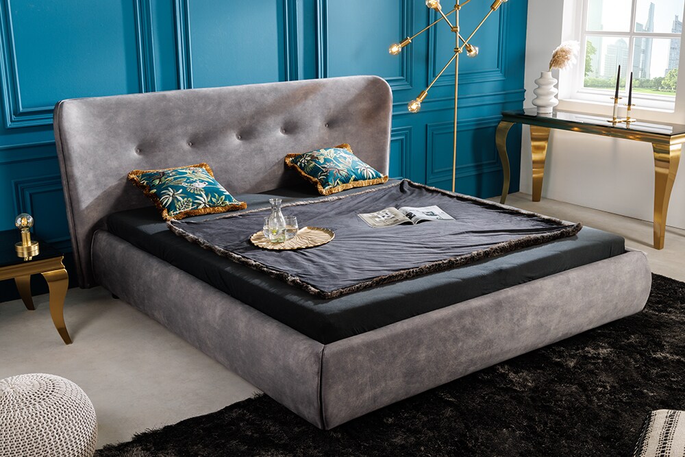 riess-ambiente Doppelbett FLORENZ - 180x200cm grau Samt Kingsize Polsterbett