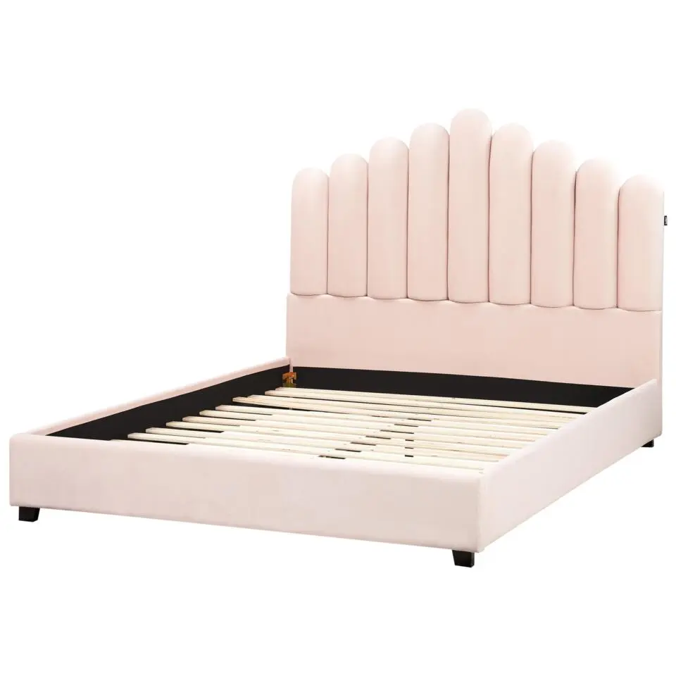 VINCENNES - Bed - Pastelroze - 140 x 200 cm - Fluweel