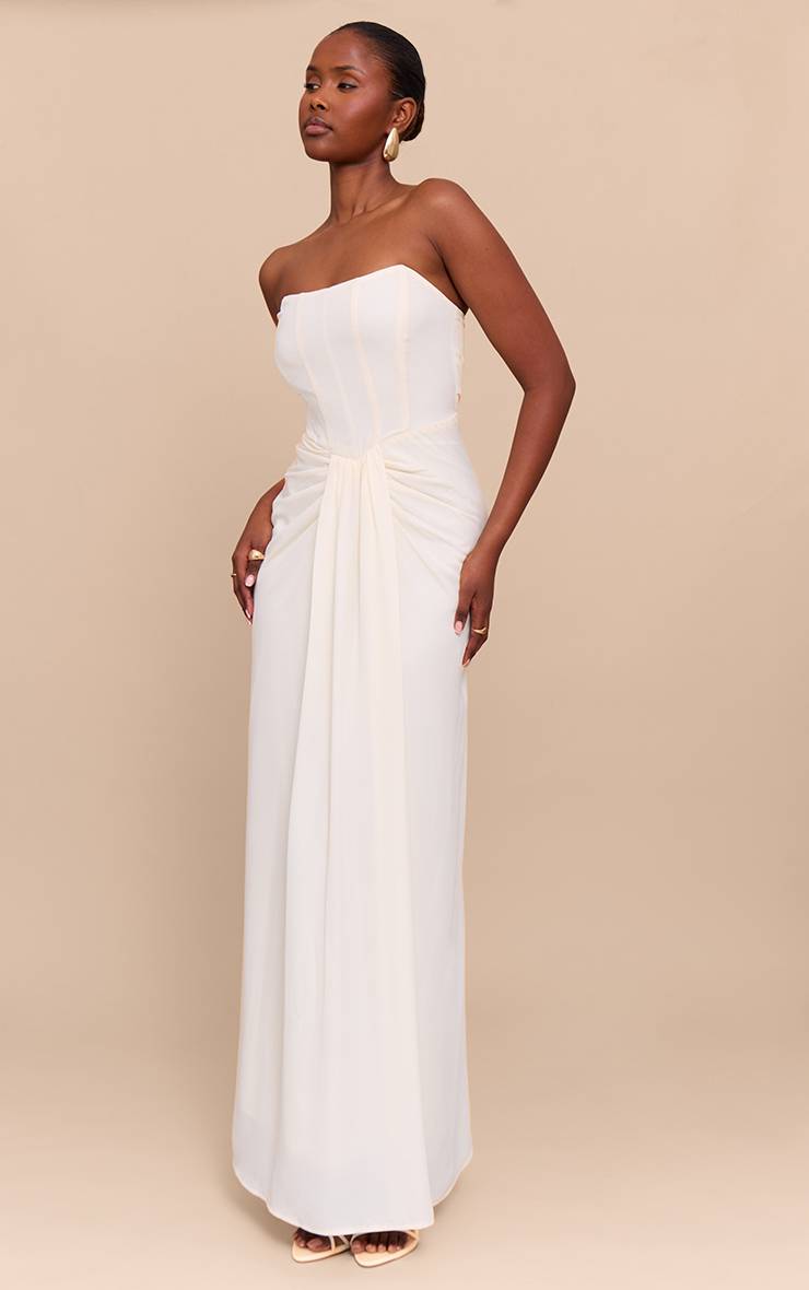 Crème Robe Longue Drapée À Détail Corset Bandeau