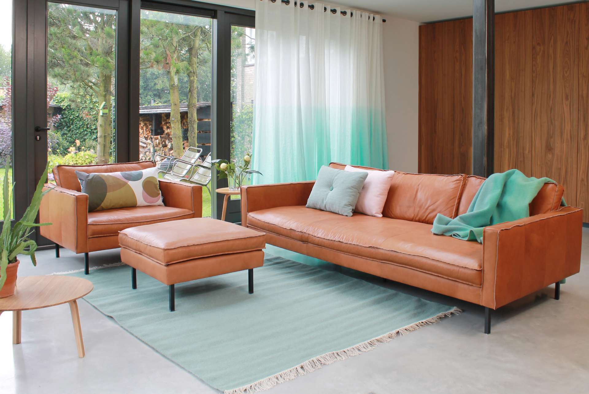 Loods 5 Design 3-zitsbank Slimm Leer Outside 3 Zits - 200 cm | PGC Sauvage Tobacco | Poten: Zwart