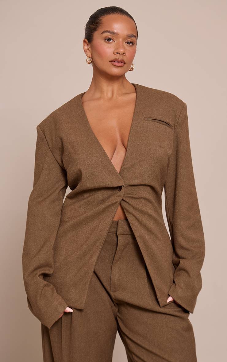 Taupe Ensemble Blazer Tailleur Taille Cintrée Shape