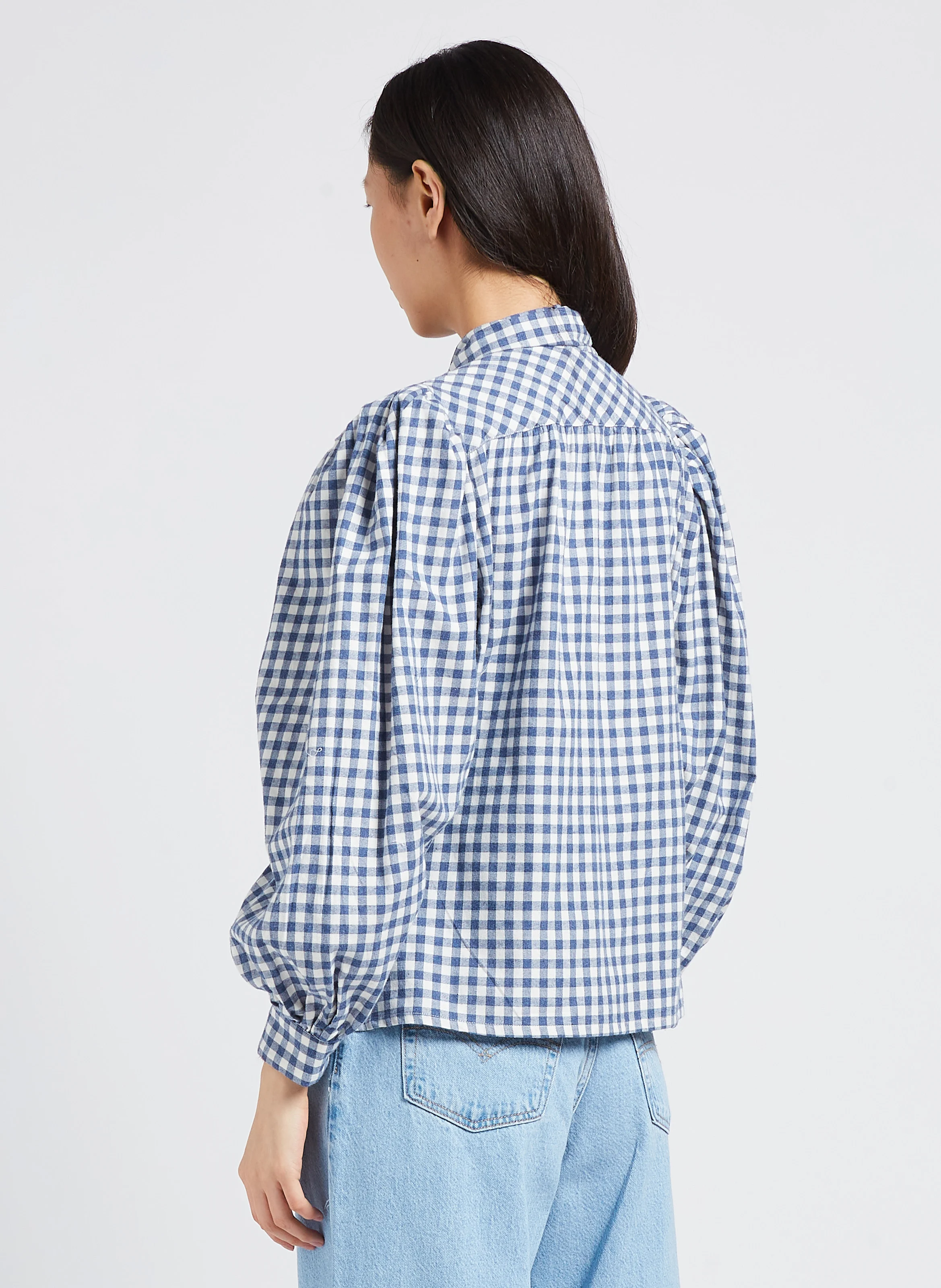 PIA - Chemise droite imprimé col mao en coton | Bleu