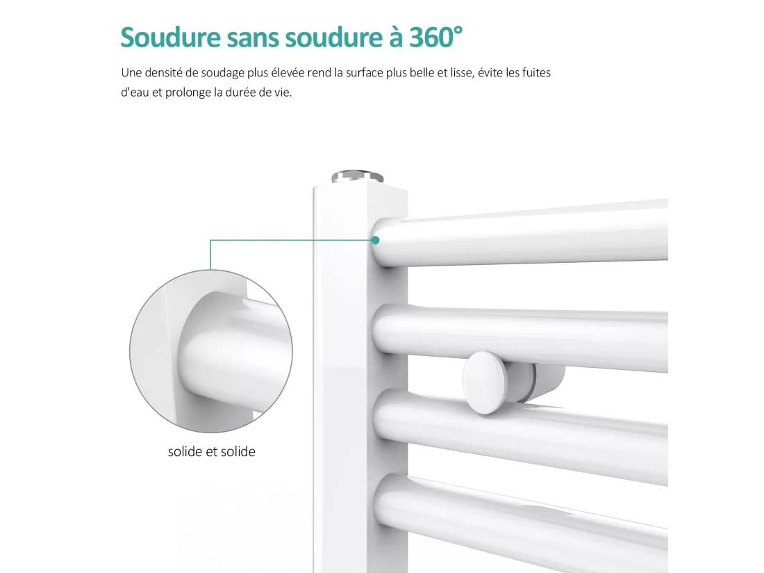 EMKE Sèche-serviette eau chaude, Radiateur sèche-serviettes raccordement central Blanc 75x50cm 291Watts