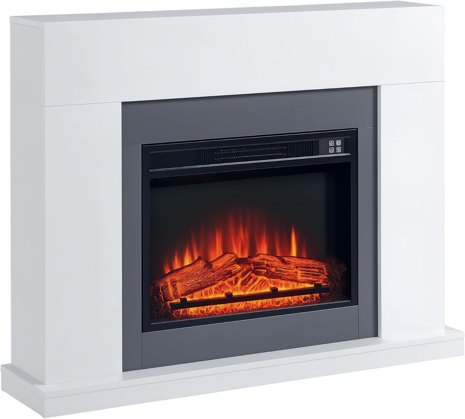 HOMCOM Elektrokamin mit Heizung, elektrischer Kamin mit LED Flammeneffekt und 3 Helligkeiten 2000W Dekokamin mit Einstellbarer Thermostat elektrisch Kaminfeuer mit Fernbedienung Weiß