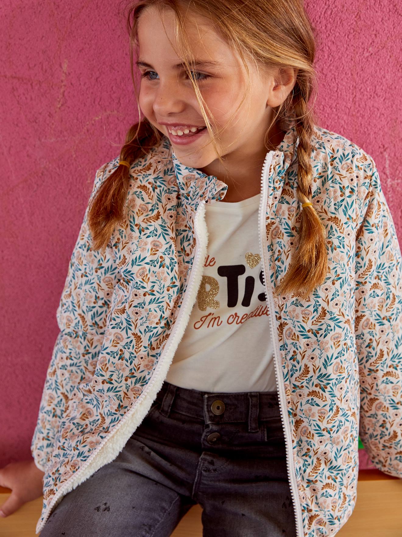 Parka com capuz 3 em 1, verde-escura lisa para meninas