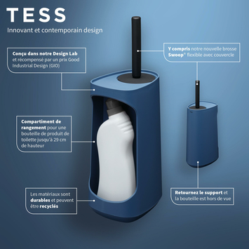 Tiger Toiletborstelhouder TESS met opbergfunctie vrijstaand en Swoop borstel flexibel blauw/zwart