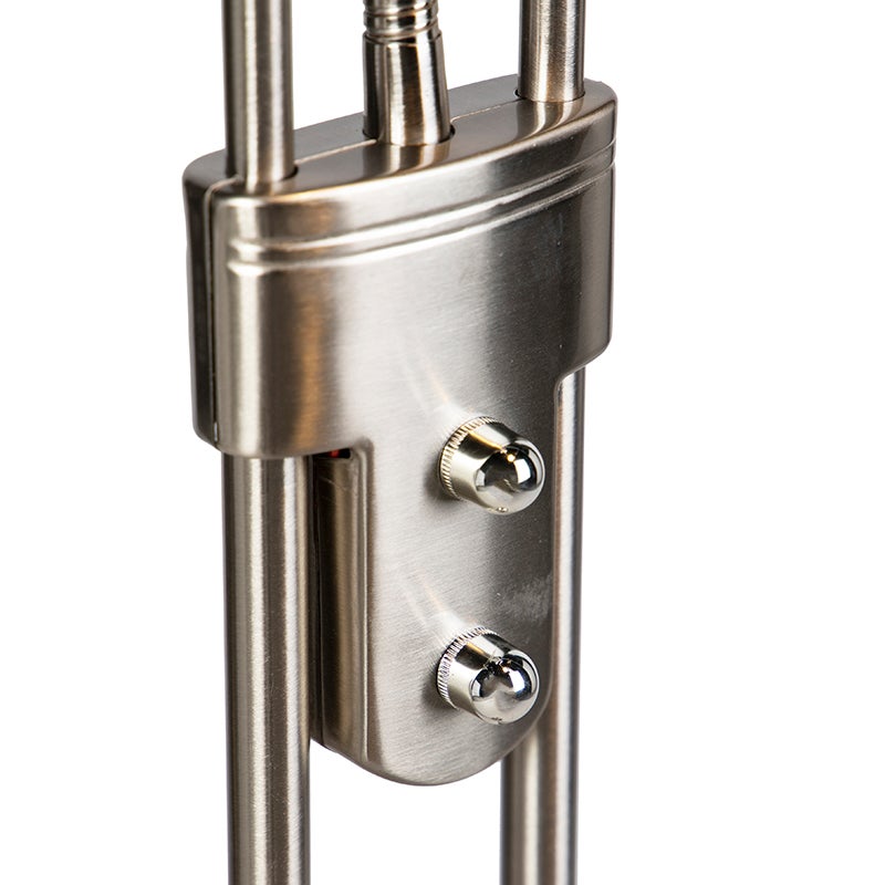 QAZQA - Moderne vloerlamp | Staande lamp | Lamp | Lamp van staal | Zilver | Mat nikkel met leeslamp incl. LED en dimmer - Diva 2 Dimmer | Dimbaar | Woonkamer | Slaapkamer | De