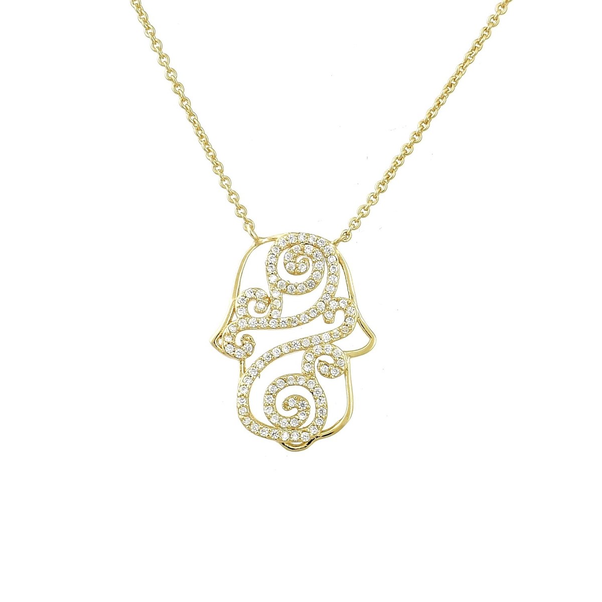 Collier main de Fatma arabesque d'oxydes de zirconiums Plaqué OR 750 3 microns