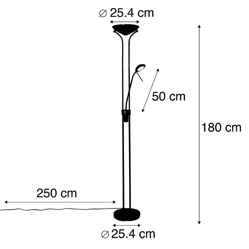 Vloerlamp staal met leeslamp incl. LED dimbaar in Kelvin - Diva