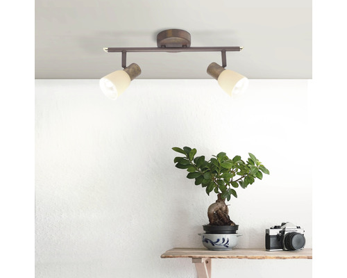 Plafondspot R50 2-lamps B 40 cm oud koper