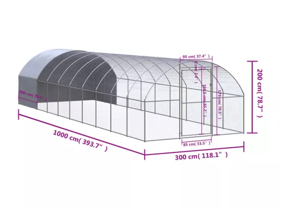 Poulailler d'extérieur 3x10x2 m Acier galvanisé