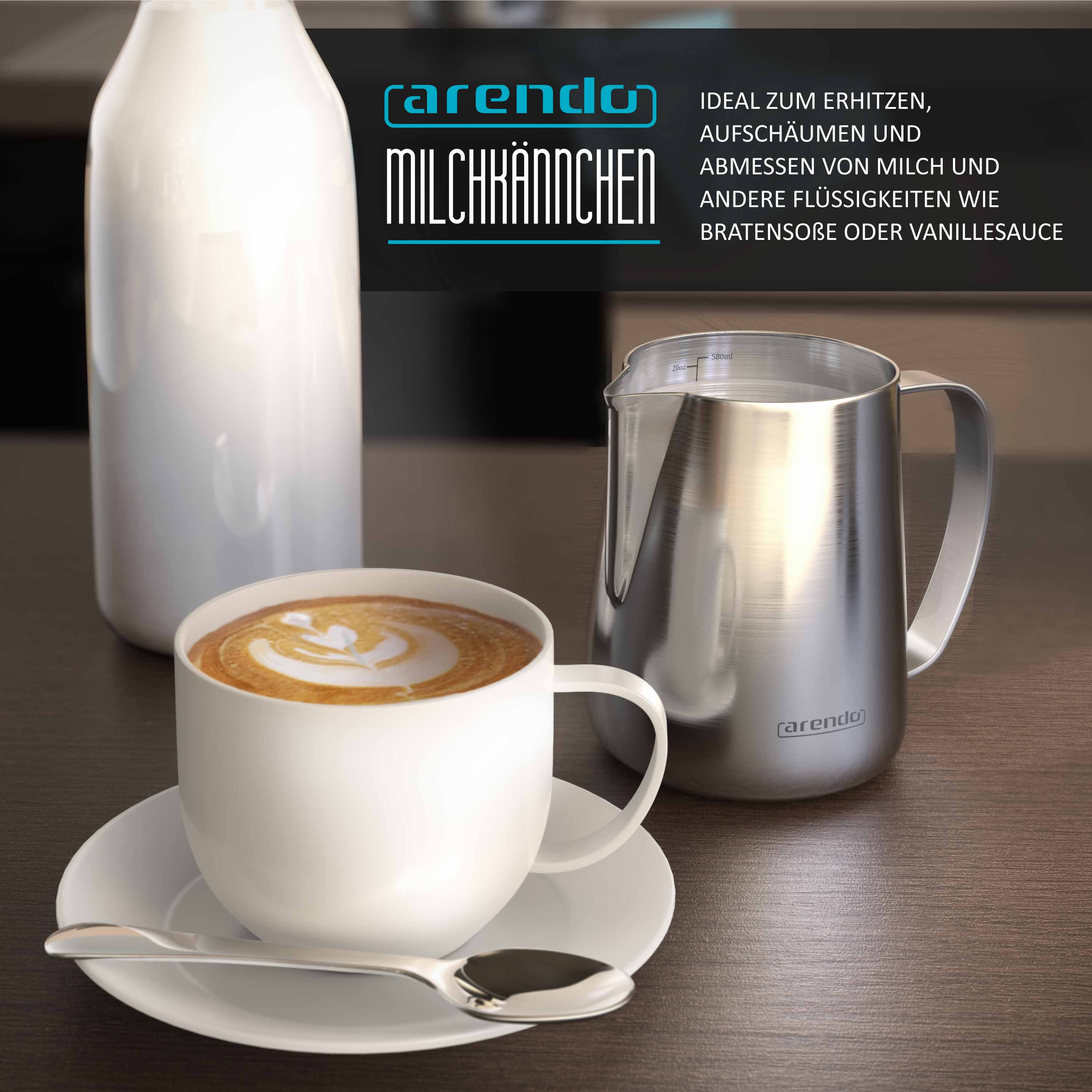 Arendo Edelstahl Milchkännchen mit Messskala - Milchkanne zum Aufschäumen von Milchschaum