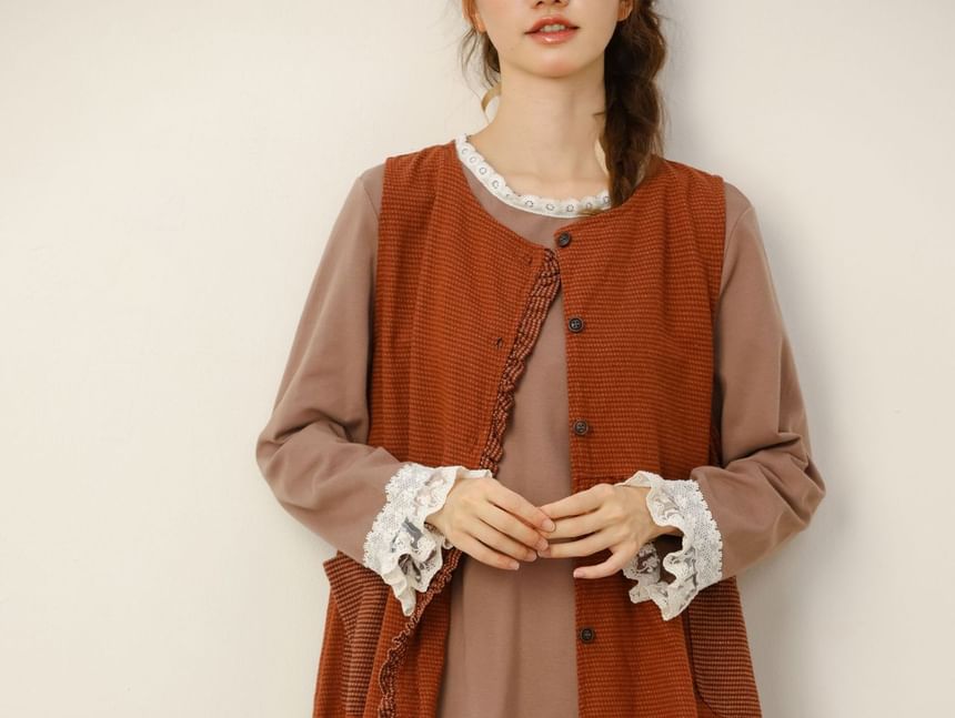College Affair - Geruite midi-jurk met ruches en zakdetail
