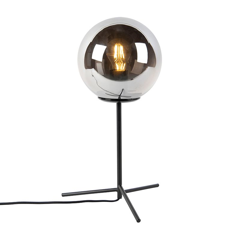 Art deco tafellamp zwart met smoke glas 45,5 cm - Pallon