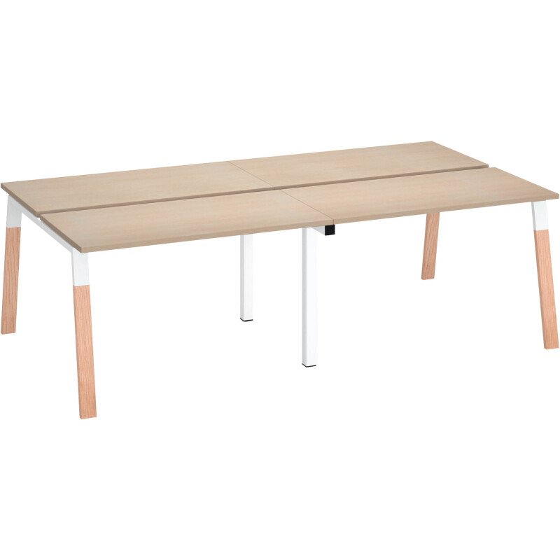Pôle de 4 bureaux ECLA pieds métal et bois profondeur 126 cm