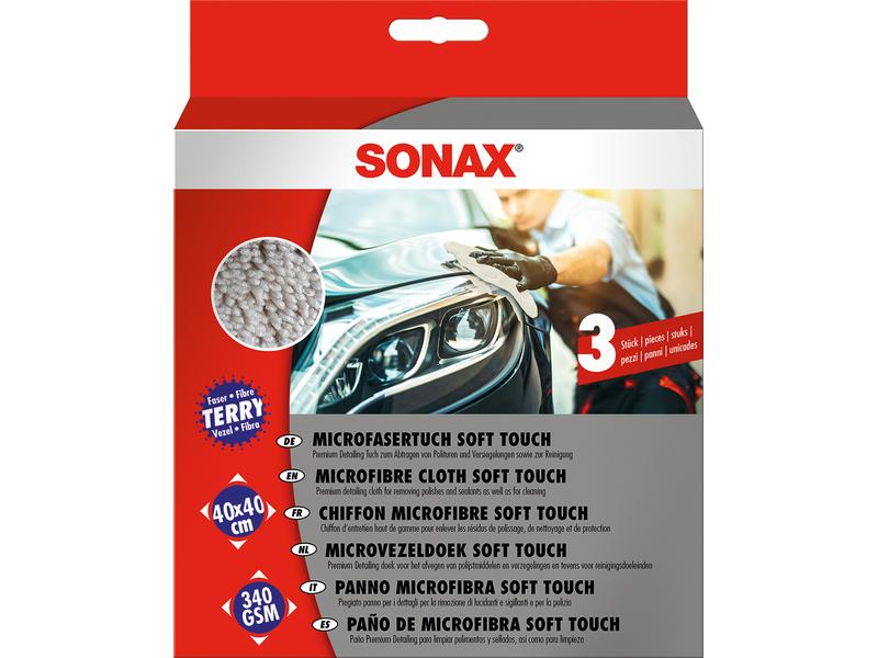 Sonax Mikrofasertuch soft touch, 40 x 40 cm, 3 Stk. Profi Detailing Tücher zum Abtragen von Polituren und Versiegelungen sowie zur Reinigung