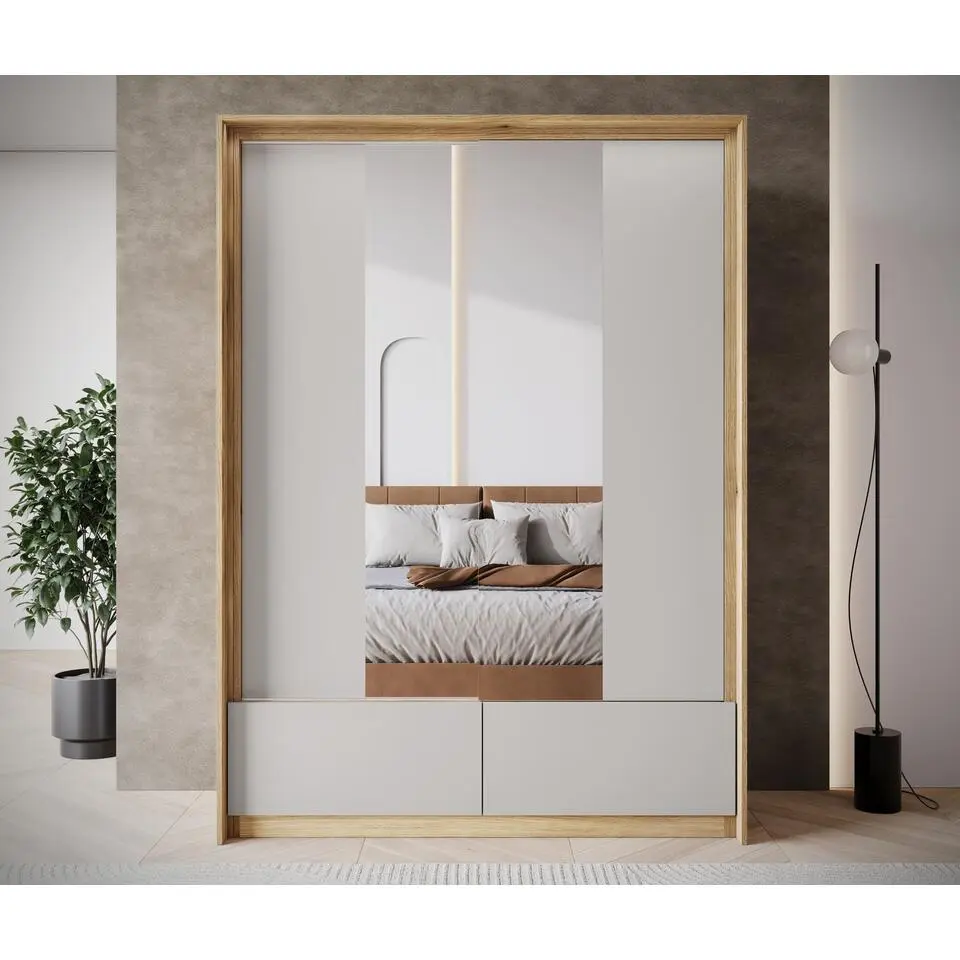 Meubella - Kledingkast Innocent - Beige - 159 cm - Met spiegel