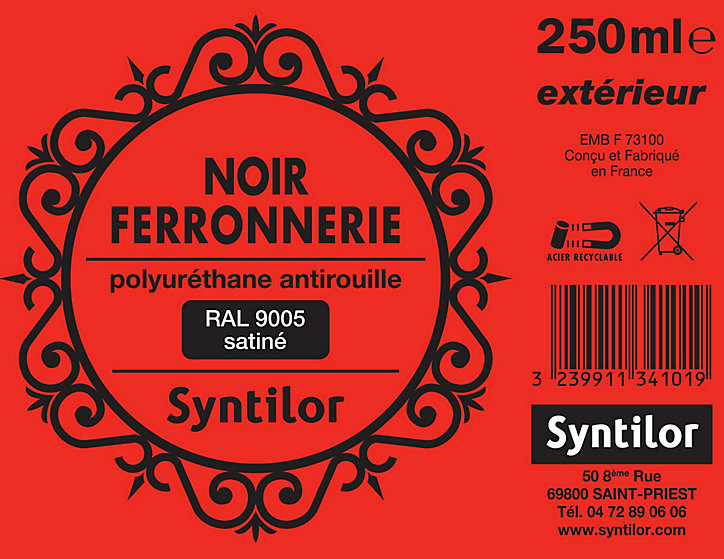 Peinture extérieure fer antirouille noir satiné Syntilor 250 ml
