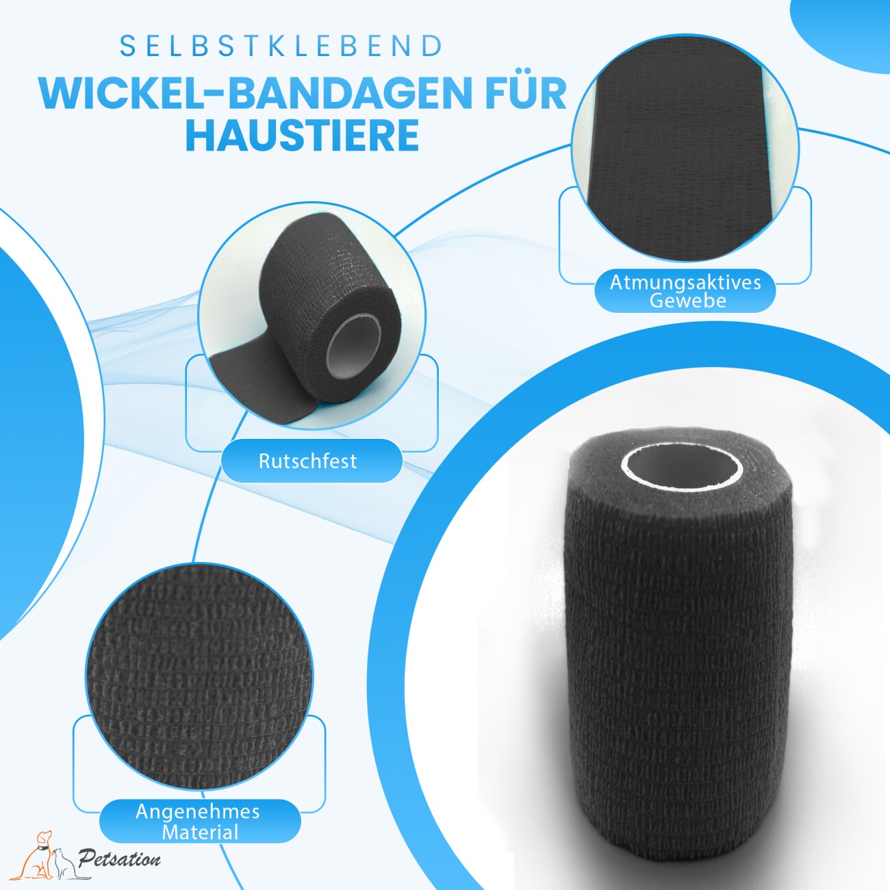 Petsation Bandagen schwarz 10cm 6St 10cm x 4,5m