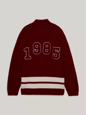 Suéter de críquete grande e oversized com gola xale alta, unissex.