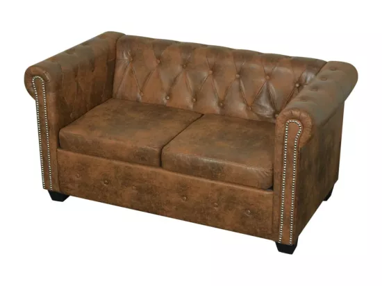 Canapé Chesterfield 2 places cuir artificiel marron