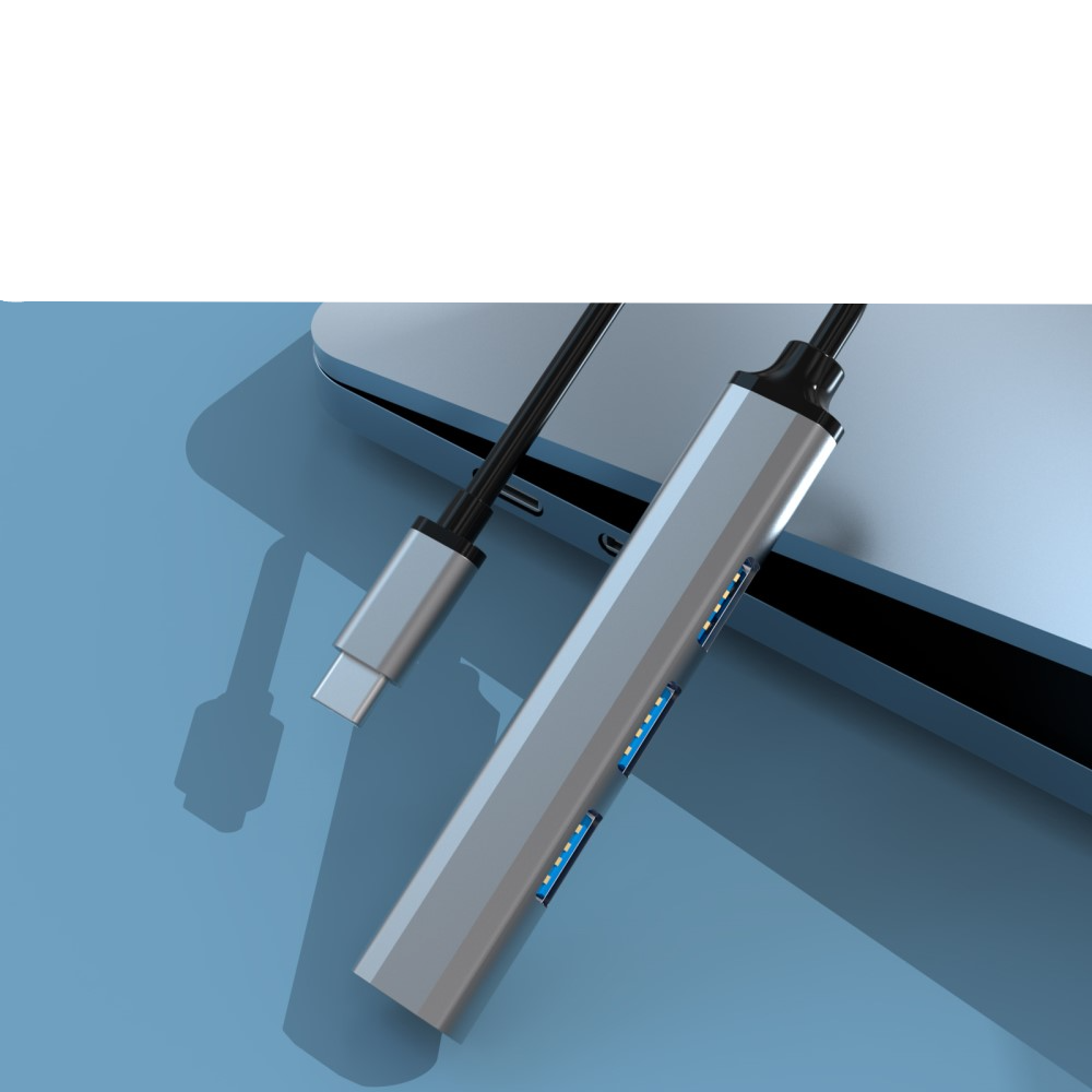 USB C Multiport Adapter Slim Design mit USB 3.0 / 3 x USB 2.0 - Grau