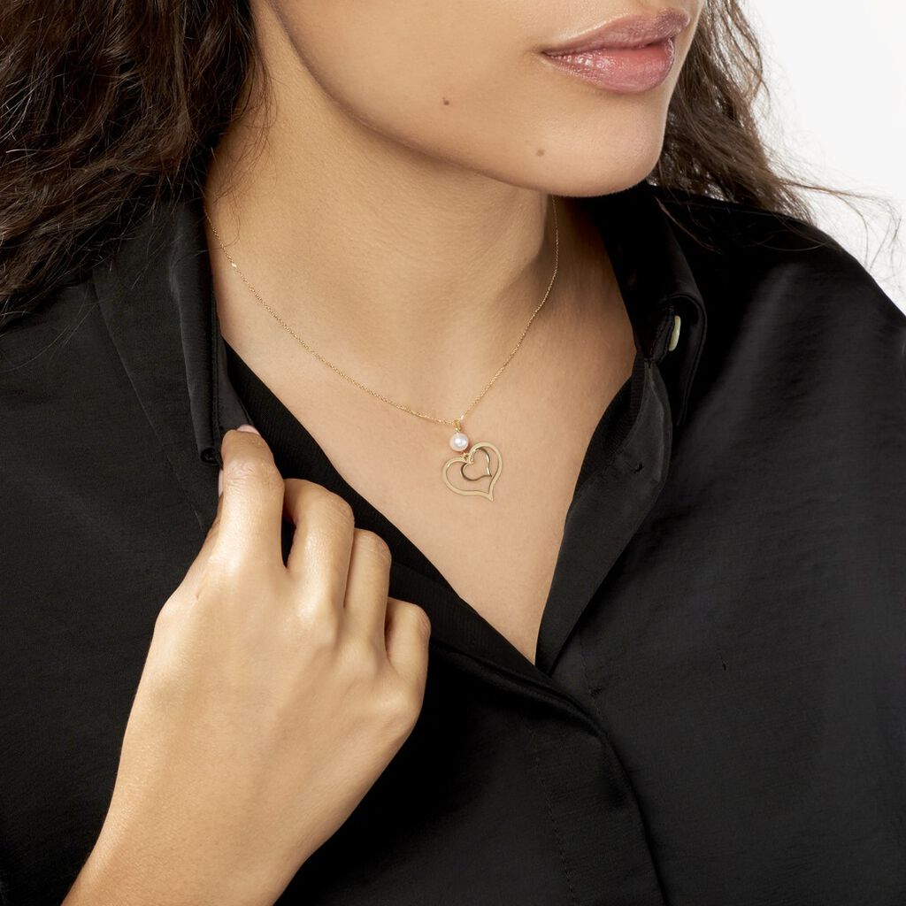 Collier Double Ajoure Or Jaune Perle De Culture