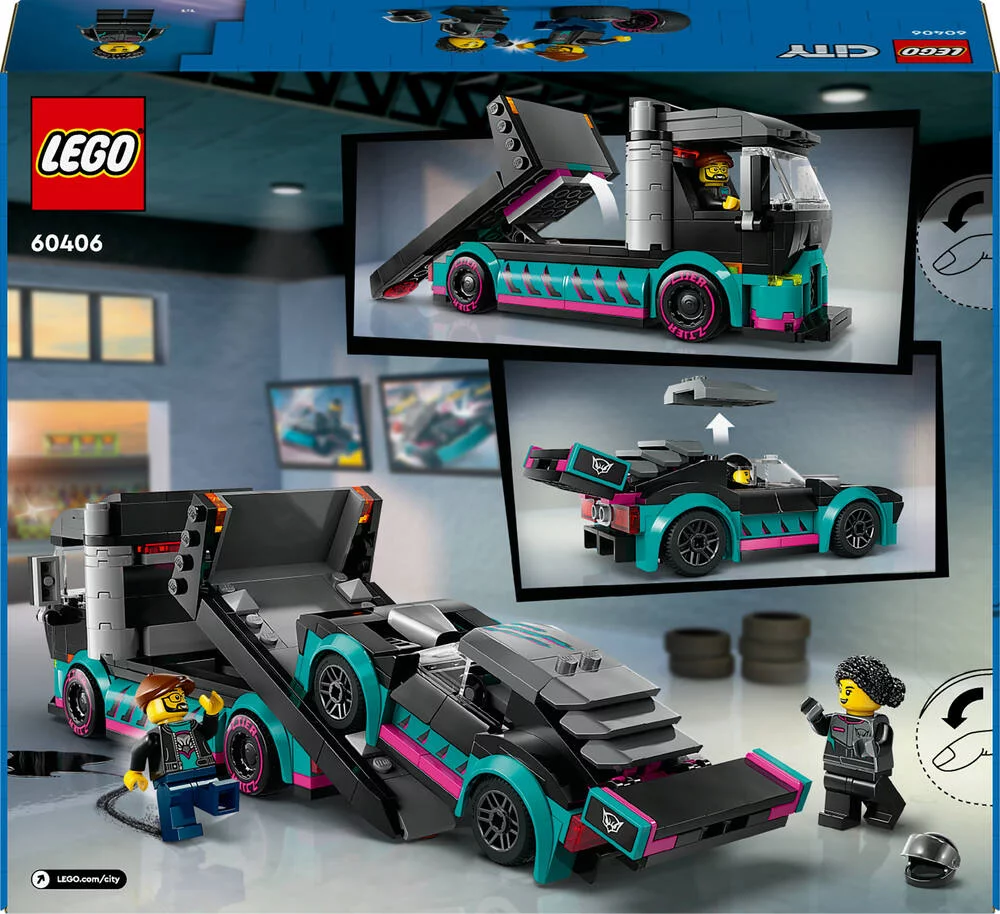 LEGO®CITY 60406 - LA VOITURE DE COURSE ET LE CAMION DE TRANSPORT DE VOITURES