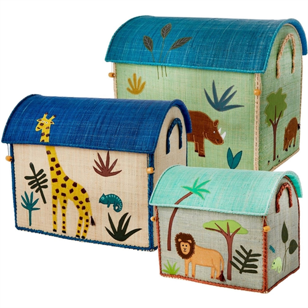 Jungle Theme Raffia Kurvehus til Opbevaring 3-pak