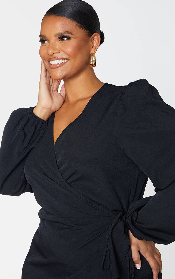 Noir Robe Midi Portefeuille À Volants Grande Taille