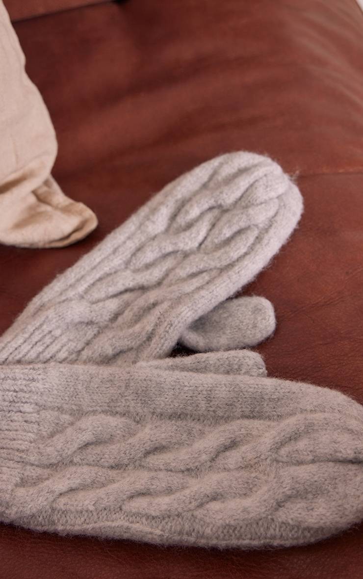 Gris Moufles En Tricot Torsadé