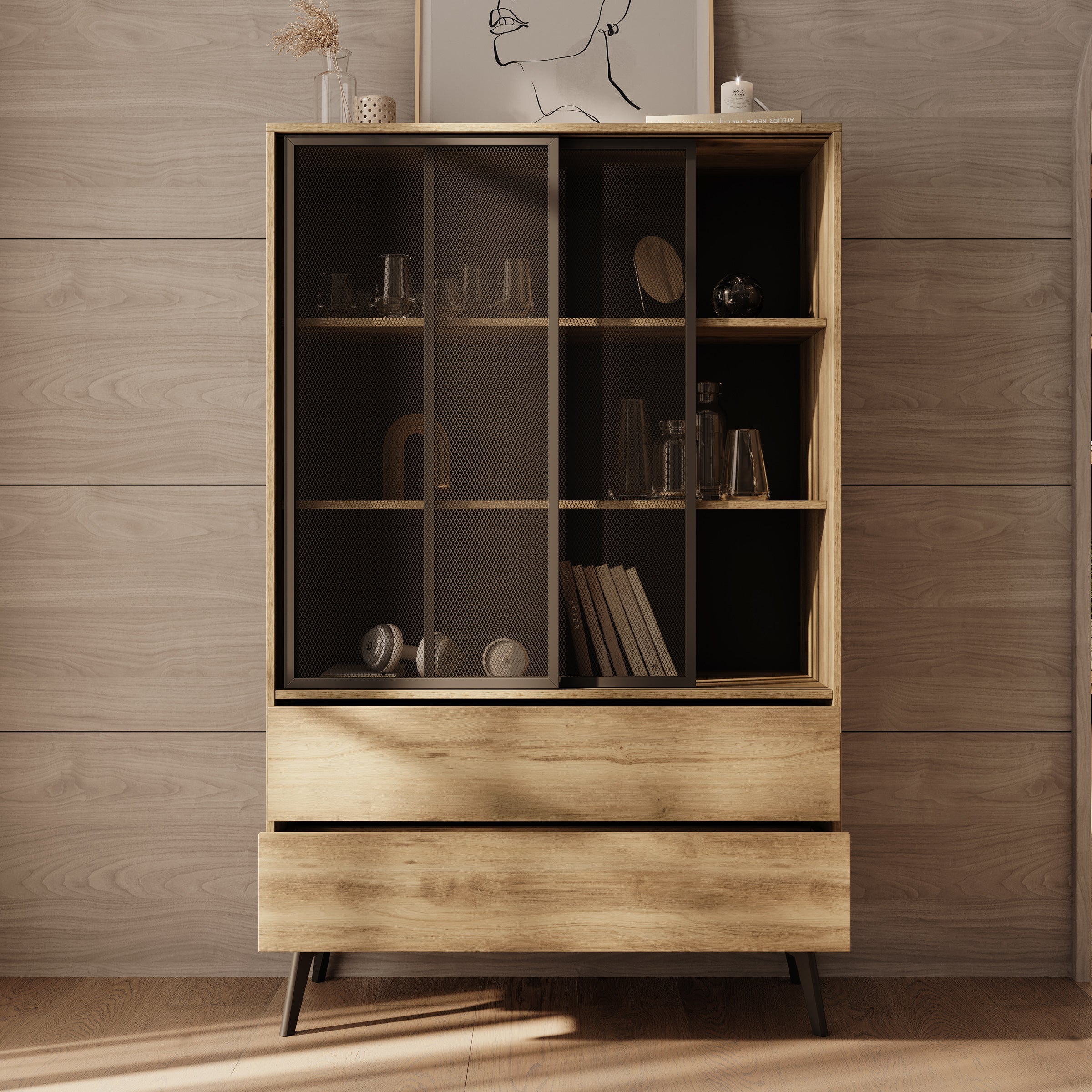 Meubella - Spa - Vitrinekast - Eiken - 100x39x165 cm