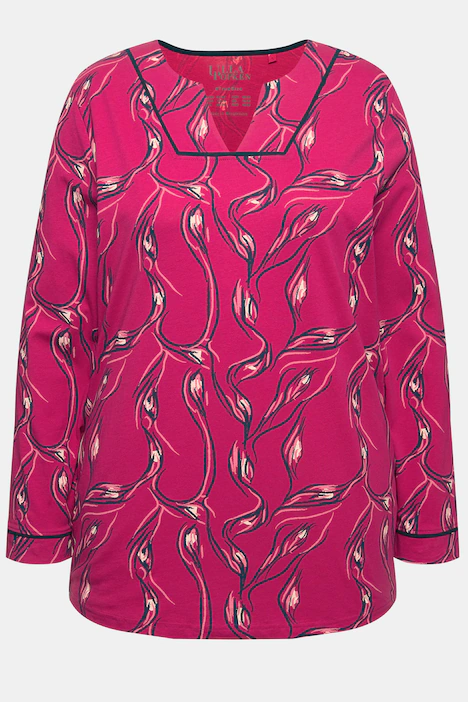 Pyjama, floraler Druck, V-Ausschnitt, Langarm, fuchsia