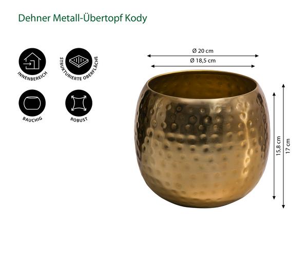 Dehner Metall-Übertopf Kody, bauchig, gold