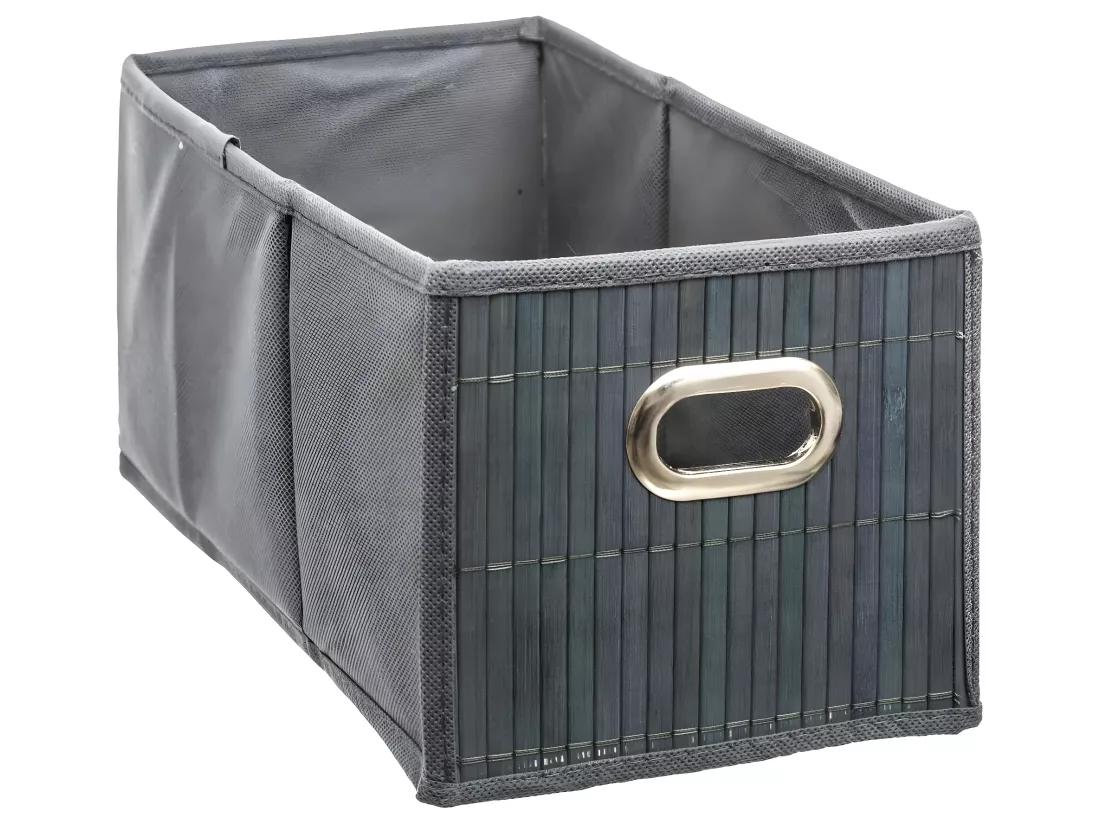 Panier de rangement en bambou Gris et tissu 15 x 31 x 15 cm