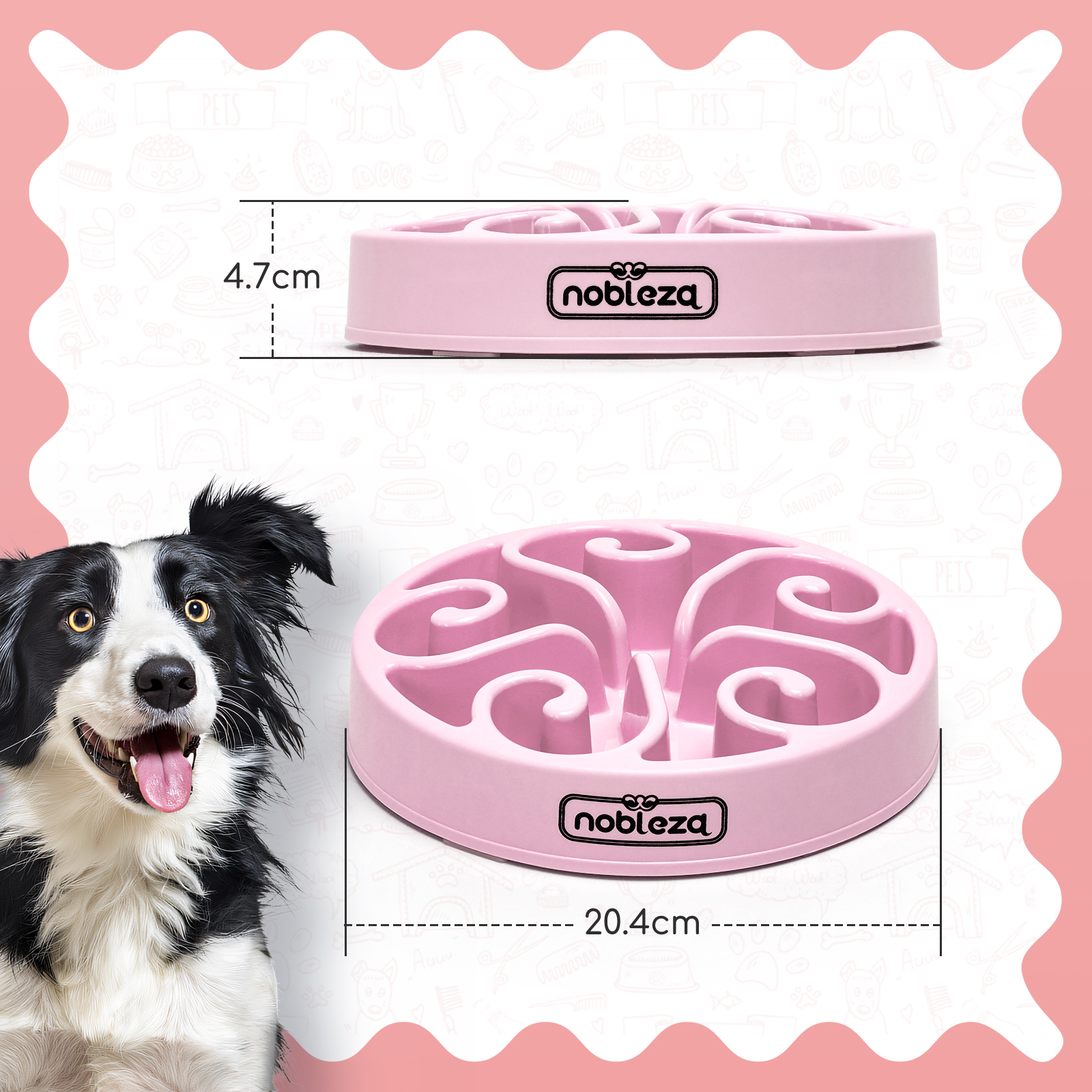 Comedouro para cães Nobleza Anti-Engolição, Tigela antiderrapante para cães, Comedouro anti-engasgo, Durável e atóxico, Previne engasgamento, Comedouro para cães de porte grande e médio, φ20,4*H4,7cm, Rosa