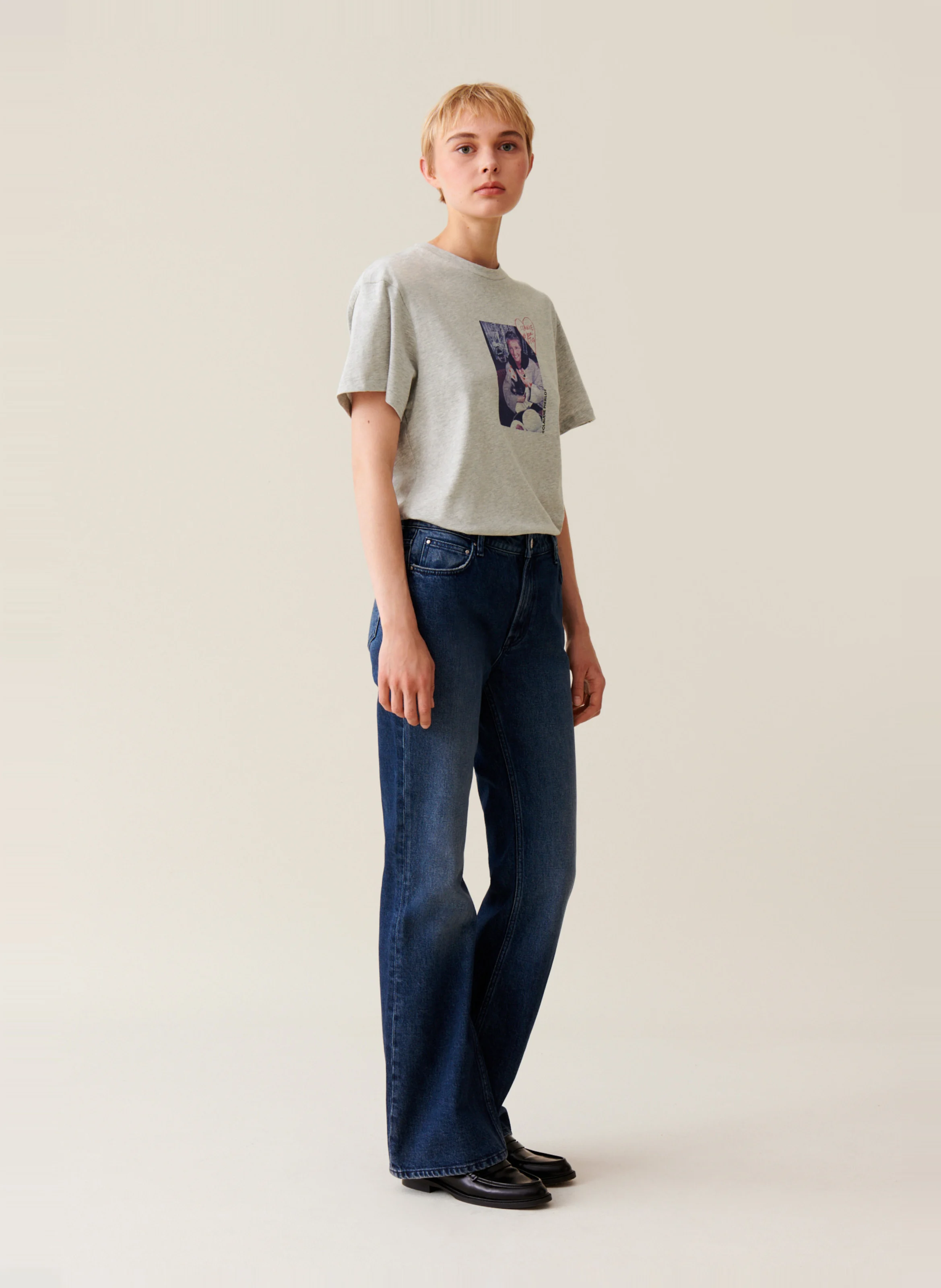 Tee-shirt droit col rond en coton | Gris